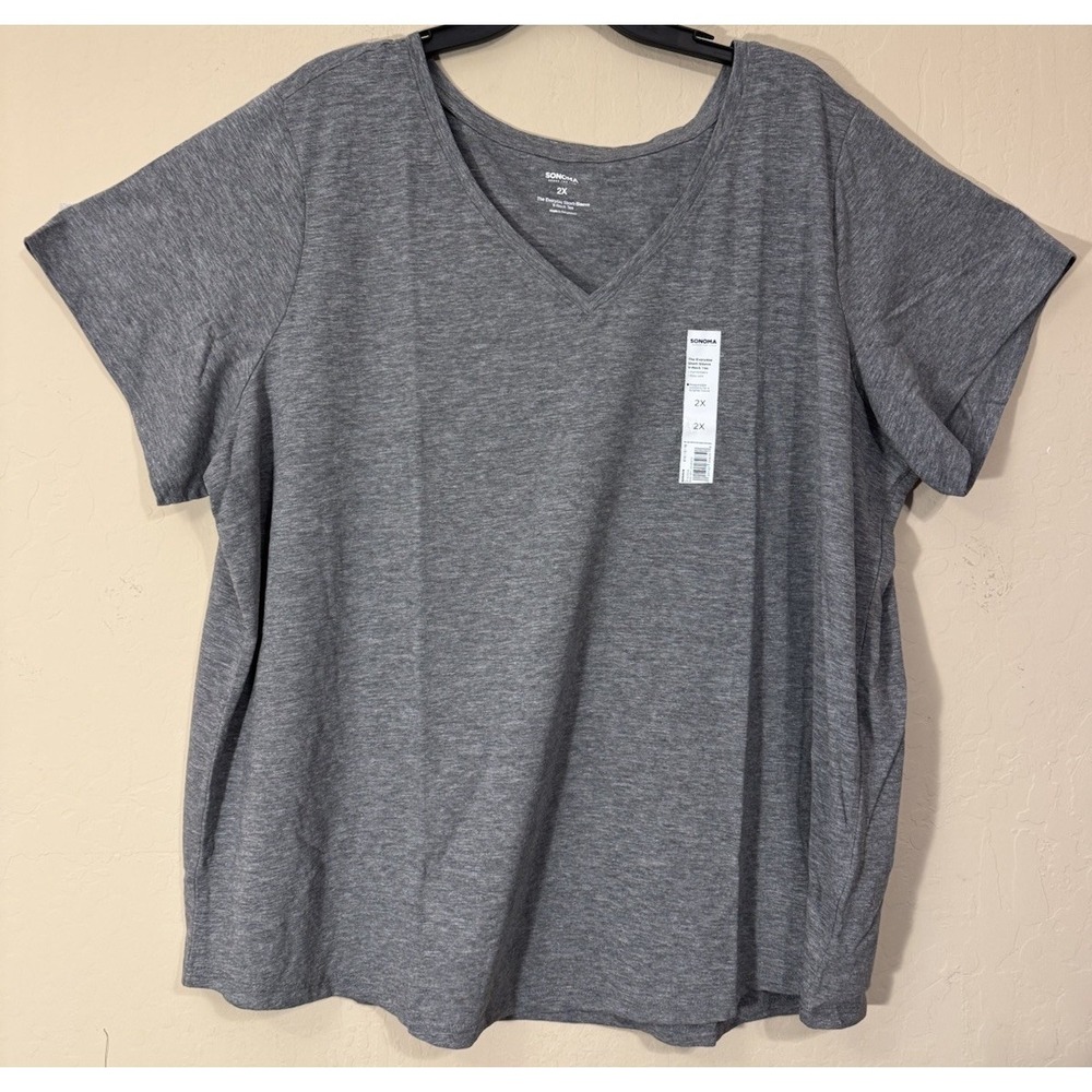 Sonoma The Everyday Tee V-Neck Short Sleeve Gray Shirt‎ Top Women Size 2X NEW
